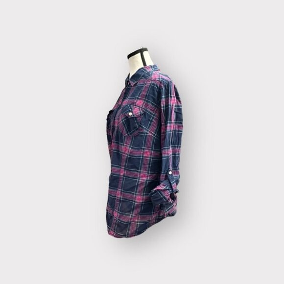 Women’s Torrid Red and Blue Plaid Camp Top 0 L Large 12 - Picture 5 of 9